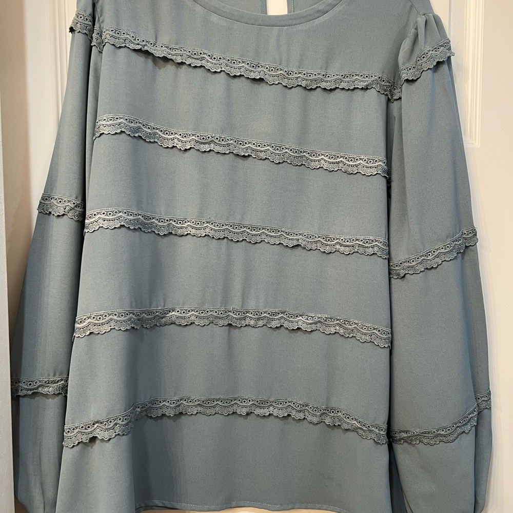 Grace Karin Women's Top with Lace Accents in Soft Blue